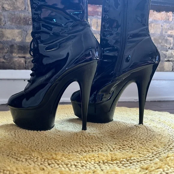 Pleaser Black Patent High-Heeled Boots - Picture 4 of 8